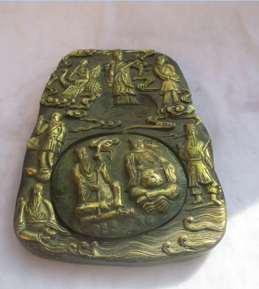 Only 1 Piece Rare Chinese Ming Dynasty Old Bronze Gold gilt Carved 8 Immortals Ink stone / AntiqueInk stone
Only 1 Piece Rare Chinese Ming Dynasty Old Bronze Gold gilt Carved 8 Immortals Ink stone / AntiqueInk stone