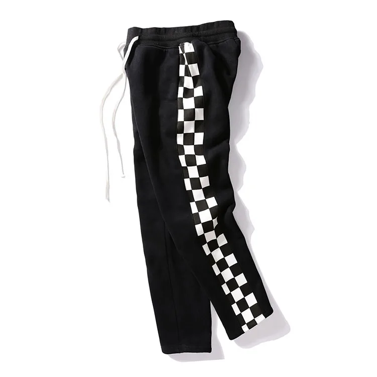 Aolamegs Men's casual pants side stripe black white plaid track pants street fashion loose sweatpants drawstring straight pants (5)
