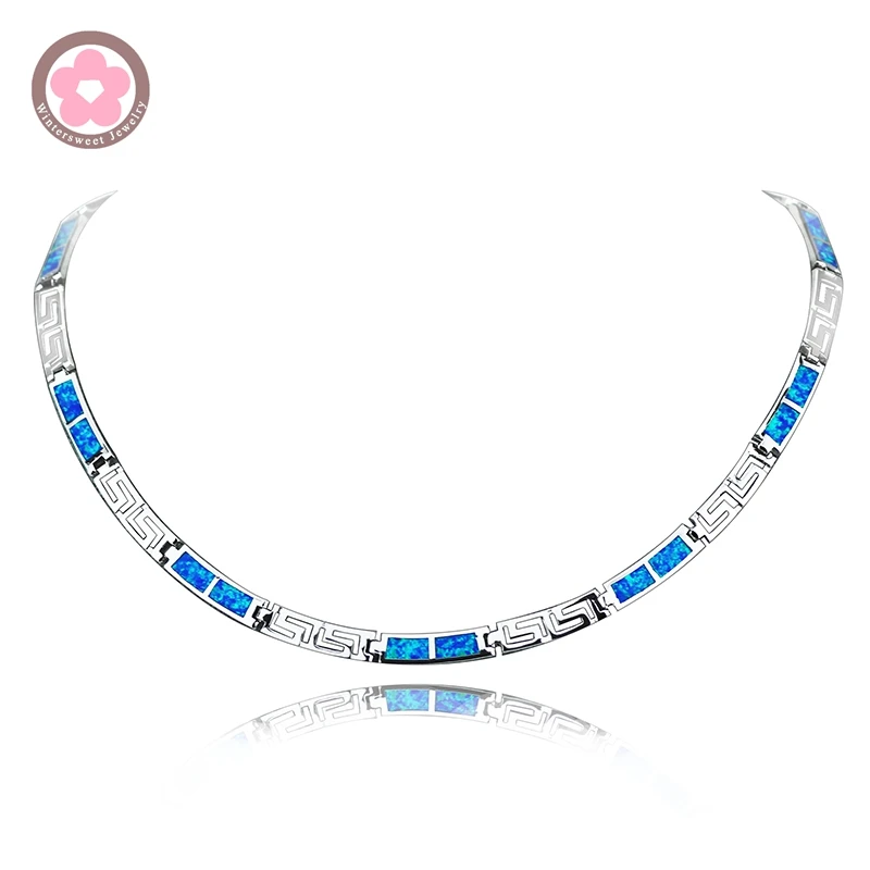 

JZN0010 Top Quality Precious Blue Opal Gem Necklace New Trendy Necklace for Women Fine Jewelry Chain Necklace Unisex