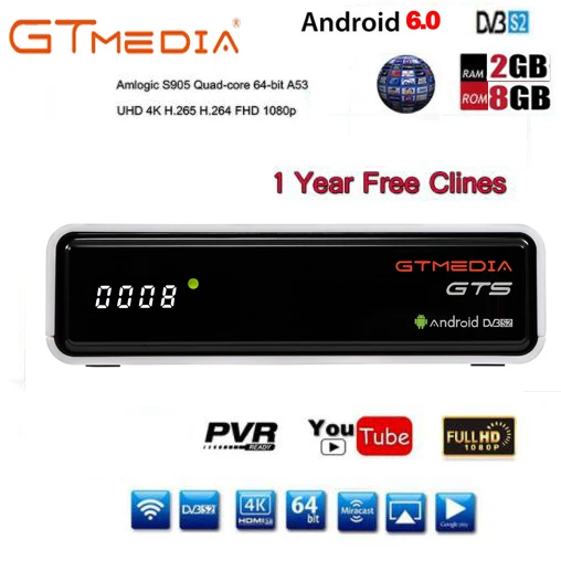 Freesat GTmedia GTS Android 6.0 4K Smart TV BOX Amlogic S905D Combo DVB-S2 Satellite Receiver 2G/8G BT4.0 Set top box cccam IPTV
Freesat GTmedia GTS Android 6.0 4K Smart TV BOX Amlogic S905D Combo DVB-S2 Satellite Receiver 2G/8G BT4.0 Set top box cccam IPTV