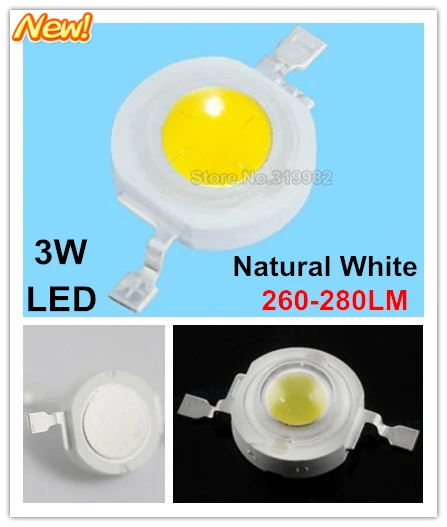 

50pcs/lot, Epistar chip 260-280LM 3W natural sun white led beads, high quality 3W 4000-4500K led, (No: JY-3W-NW ) freeship