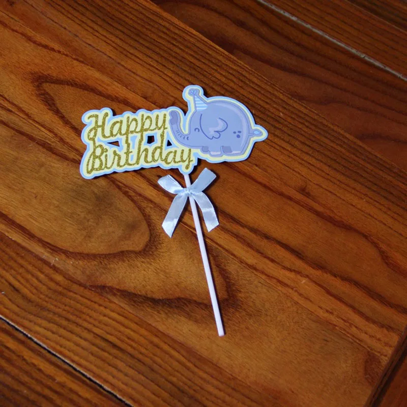 2pcs-Gold-Glitter-Happy-Birthday-Cake-Topper-Elephant-Paper-Cupcake-Topper-For-Kids-Birthday-Party-Cake (4)