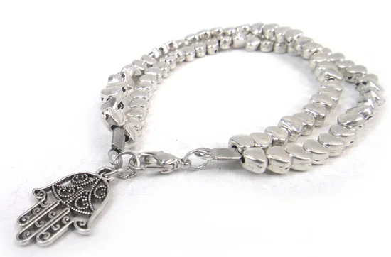 New arrival women metal double stripe heart beads with alloy fatima hand charm Bracelet
New arrival women metal double stripe heart beads with alloy fatima hand charm Bracelet