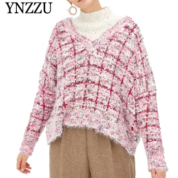 YNZZU Autumn Winter vintage V-neck plaid women Sweater 2019 Pullover loose casual Feminino long sleeve ladies Warm Jumper YT667
YNZZU Autumn Winter vintage V-neck plaid women Sweater 2019 Pullover loose casual Feminino long sleeve ladies Warm Jumper YT667