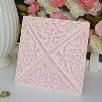 Blush light pink laser cut floral pocketfold wedding invitations 
Blush light pink laser cut floral pocketfold wedding invitations