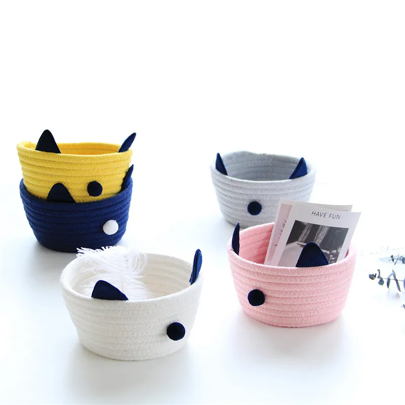 16*9cm Cotton Rope Woven Basket with Fluffy Balls Cat Ear Sundries Baskets Makeup Cosmetic Organizer 2019 Nordic Storage Basket
16*9cm Cotton Rope Woven Basket with Fluffy Balls Cat Ear Sundries Baskets Makeup Cosmetic Organizer 2019 Nordic Storage Basket