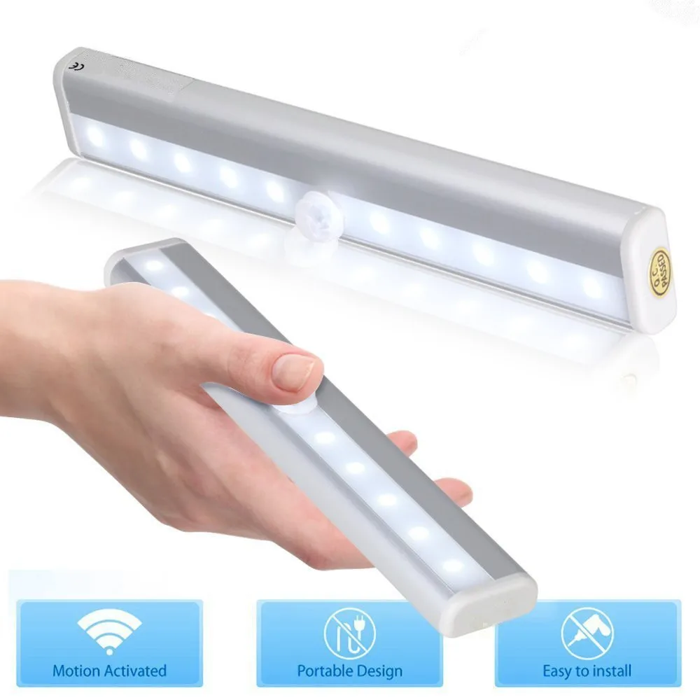 SuperNight PIR Motion Sensor LED Cabinet Light 10LEDs Paste Magnetic Wardrobe Cupboard Closet Kitchen Study Wall LED Night Light (10)