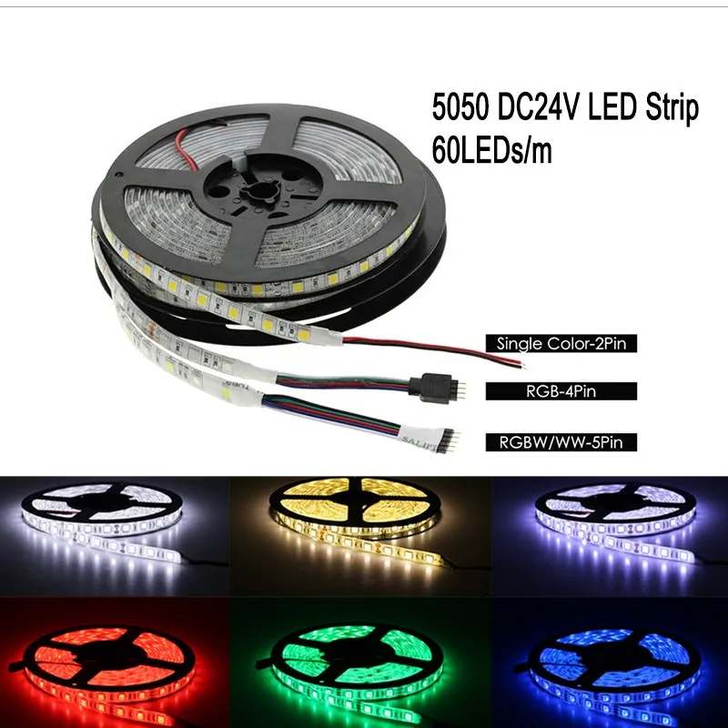 24 V LED Strip Light 5050 RGB RGBW RGBWW 24V 5M 60LEDs/m Waterproof Led Flexible Neon Diode Tape Lamp For Backlight | Освещение