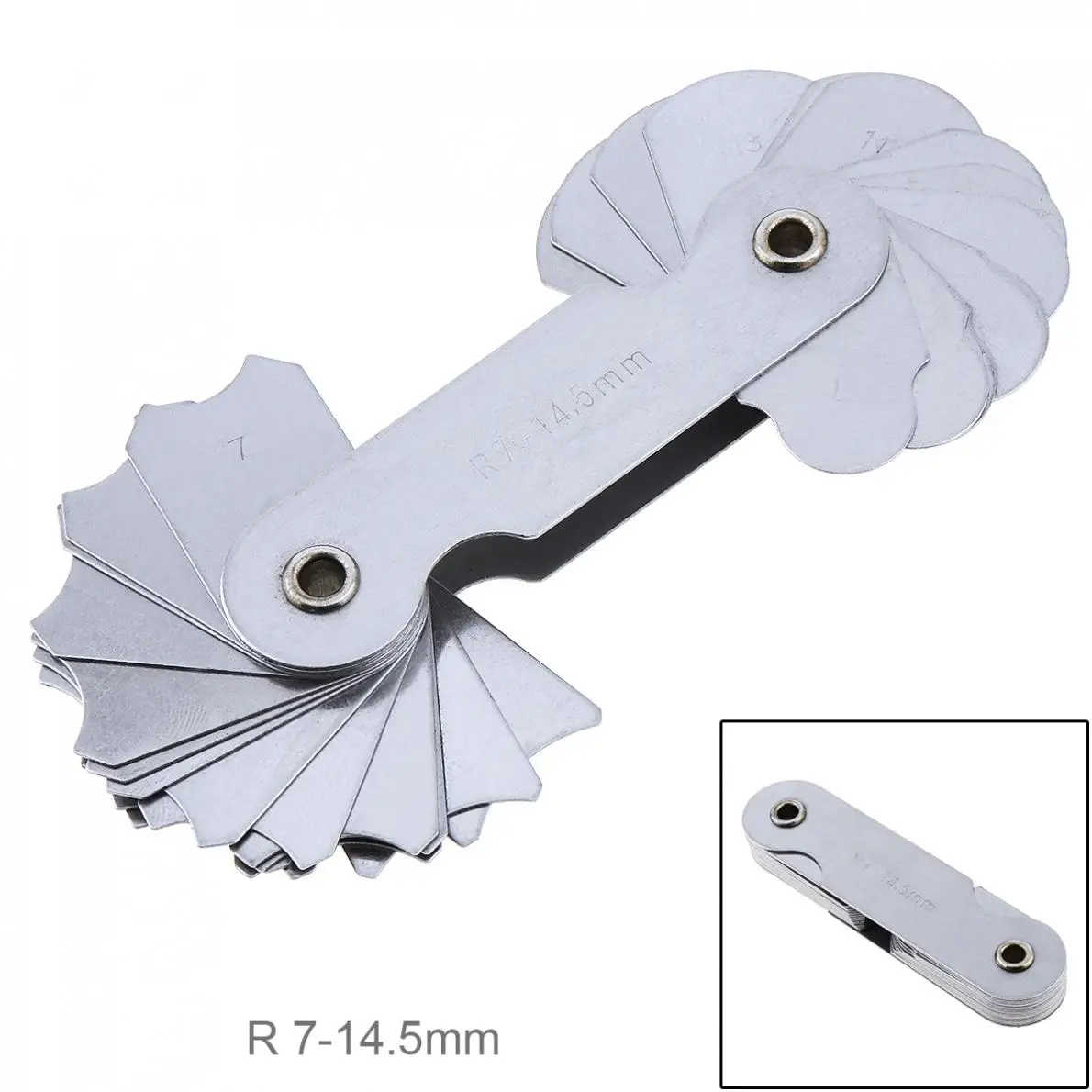 32pcs/set Silver R7-14.5 A7C09 Stainless Steel Radius Gauge Sample R Gauge with 7-14.5 Blades Range for Industrial Measurement
32pcs/set Silver R7-14.5 A7C09 Stainless Steel Radius Gauge Sample R Gauge with 7-14.5 Blades Range for Industrial Measurement