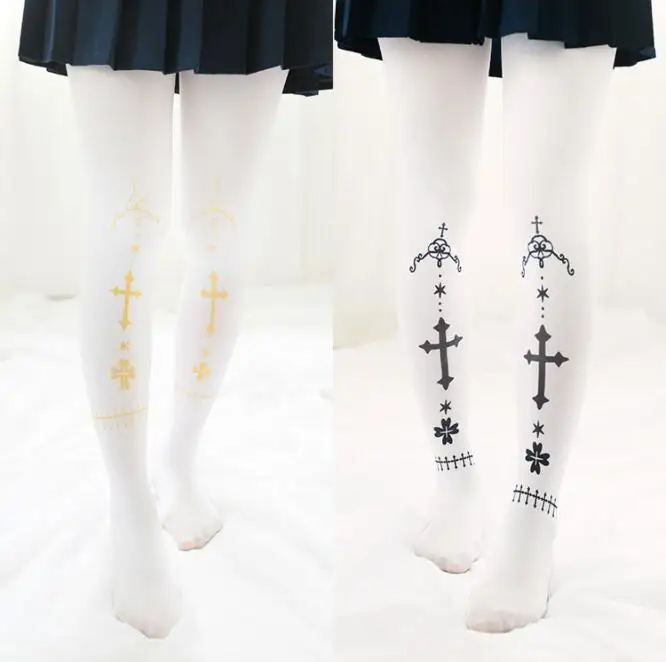 Cross Print Women's Lolita White Tights Summer Velvet Pantyhose Kawaii Golden Print & Black Print
Cross Print Women's Lolita White Tights Summer Velvet Pantyhose Kawaii Golden Print & Black Print