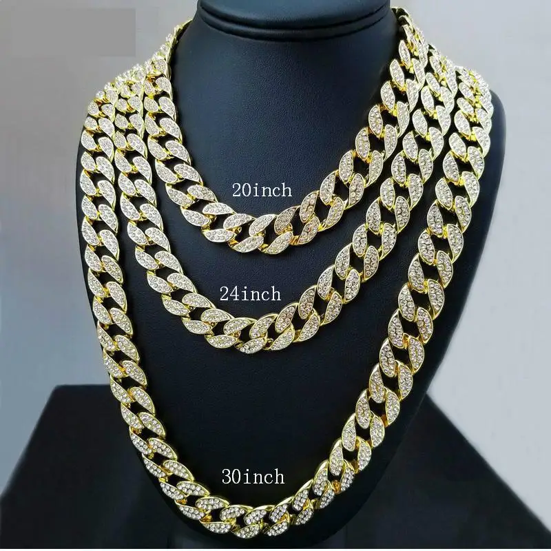 15mm Iced Out Bling Rhinestone Crystal Goldgen Finish Miami Cuban Link Chain Men's Hip Hop Necklace Jewelry 18/20/24/30/35inch
15mm Iced Out Bling Rhinestone Crystal Goldgen Finish Miami Cuban Link Chain Men's Hip Hop Necklace Jewelry 18/20/24/30/35inch