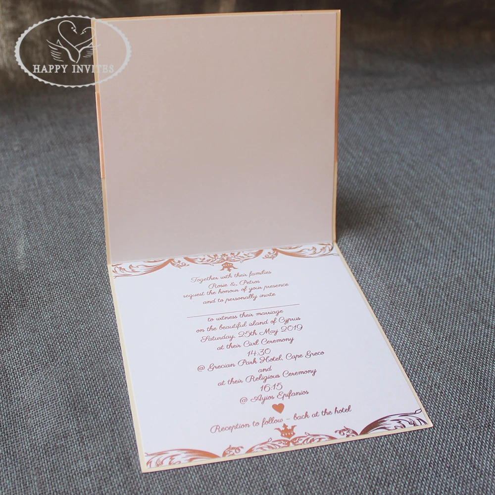 HI6023-11 Custom Ivory Wedding Card with Pink Flocking Design
