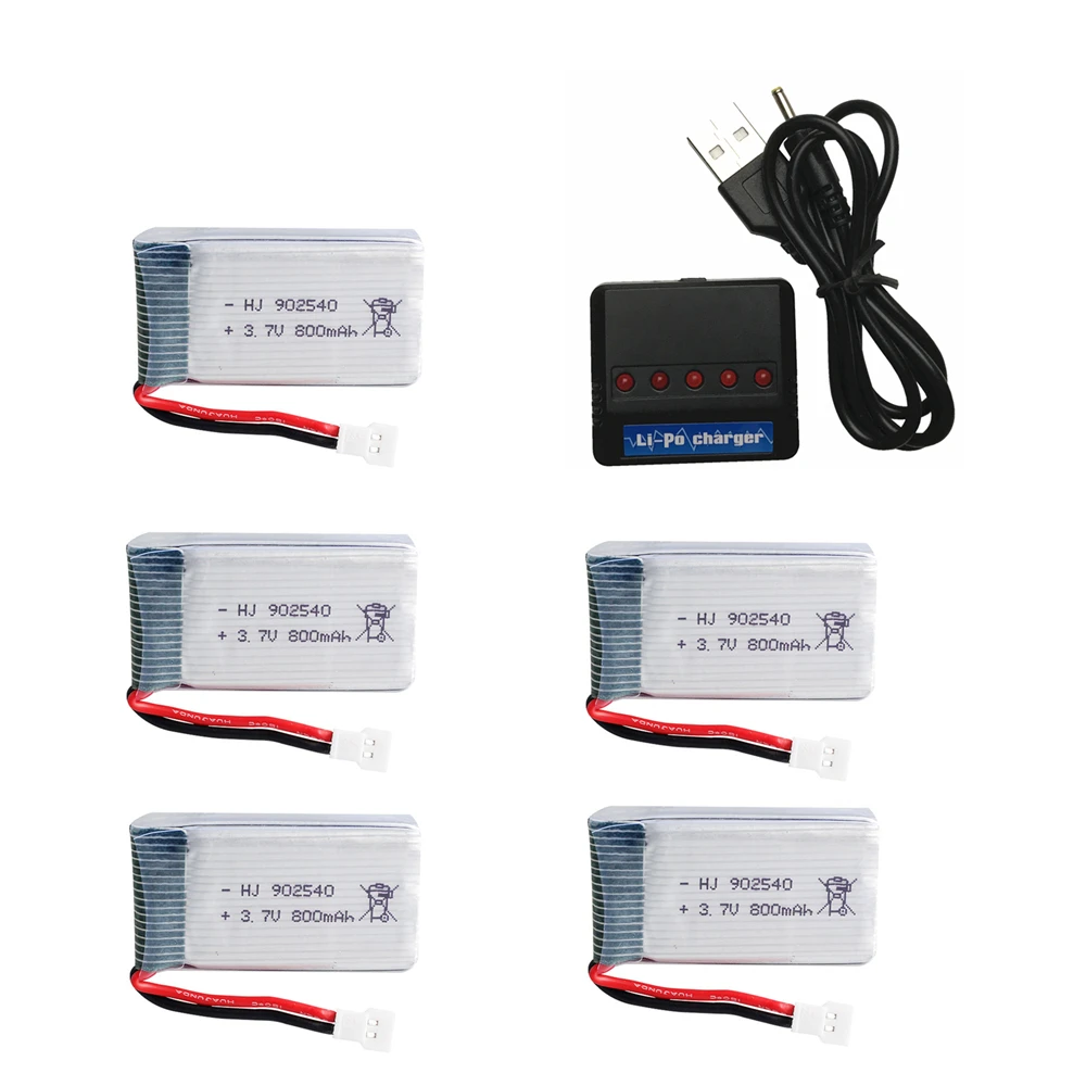 

3.7V 800mAh 25c Lipo Battery and 5in1 Charger for Syma X5 X5C X5SC X5SW TK M68 CX-30 K60 905 V931 RC Quadcopter Drone Spare Part