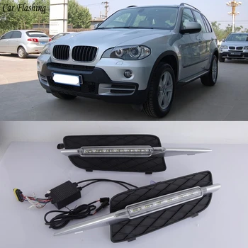 

Car flashing 1pair DRL For BMW X5 E70 2007 2008 2009 2010 Daytime Running Lights Daylight Car LED Fog Head Lamp Light Cover