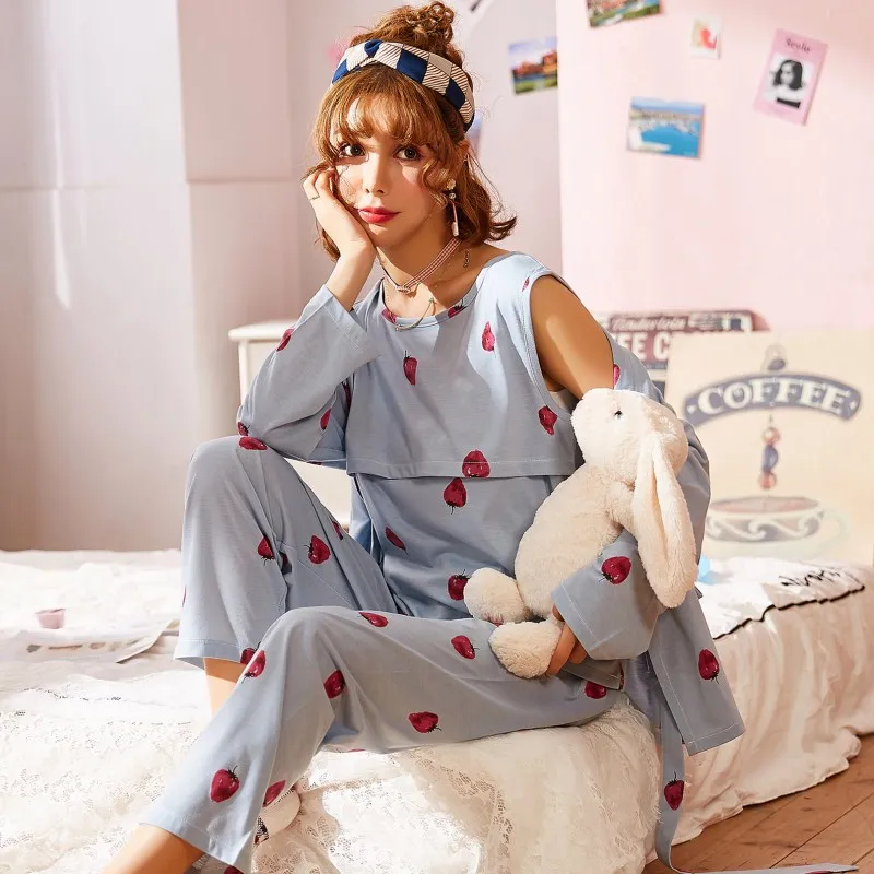 

Pregnant women cotton pajamas postpartum out home nursing maternal lactation breastfeeding clothing suits spring sleepwear