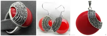 Fashion designed Red Carved Lacquer Marcasite 925 Sterling Silver Ring(#7-10) Earrings & Pandent jewelry sets
Fashion designed Red Carved Lacquer Marcasite 925 Sterling Silver Ring(#7-10) Earrings & Pandent jewelry sets
