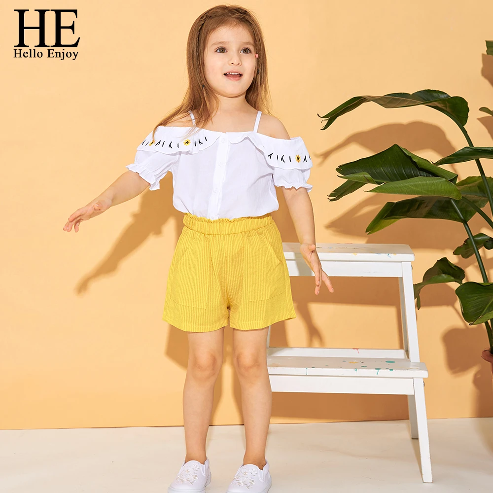 HE Hello Enjoy Baby Girls Clothes 2019 Summer Children Clothing Condole belt Off Shoulder Embroidery Floral Vest+Shorts Sets Kid 
HE Hello Enjoy Baby Girls Clothes 2019 Summer Children Clothing Condole belt Off Shoulder Embroidery Floral Vest+Shorts Sets Kid