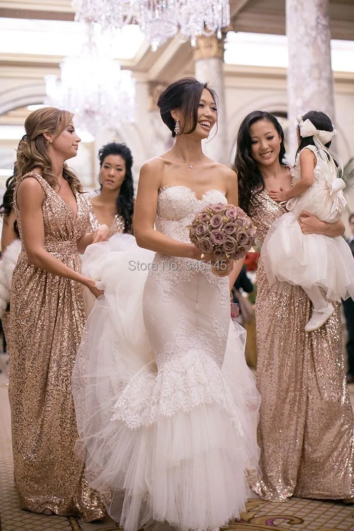 2017 В Шеи платье de festa Блестками Maid Of Honor Золото Blingbling Длинные Платья Невесты |