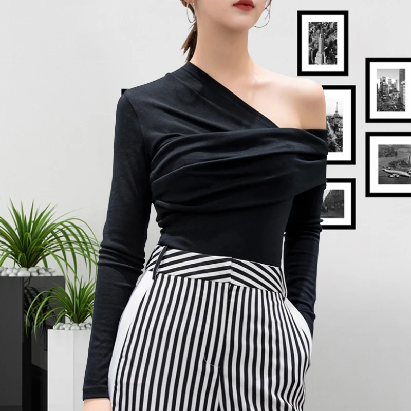 Spring strapless women's shirt Off Shoulder women Fashion asymmetric long sleeved black Tops DS-TE-cxddsy
Spring strapless women's shirt Off Shoulder women Fashion asymmetric long sleeved black Tops DS-TE-cxddsy