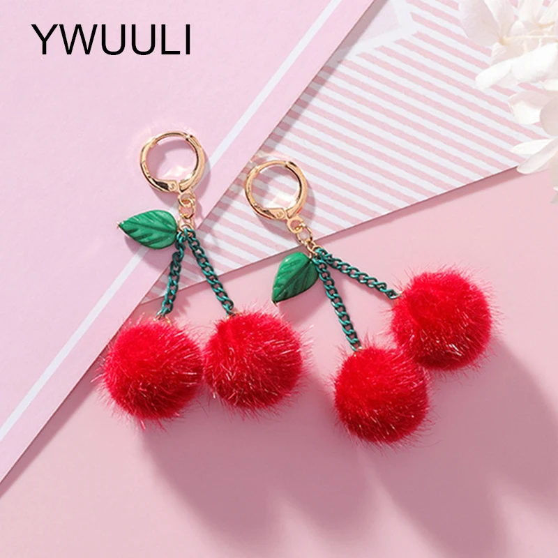 Cute Korean Cherry Earrings Japanese Style Faux Fur Ball Drops Fruit Dangle Earring Pendientes Fashion Jewelry Gift 2018 MJ340
Cute Korean Cherry Earrings Japanese Style Faux Fur Ball Drops Fruit Dangle Earring Pendientes Fashion Jewelry Gift 2018 MJ340