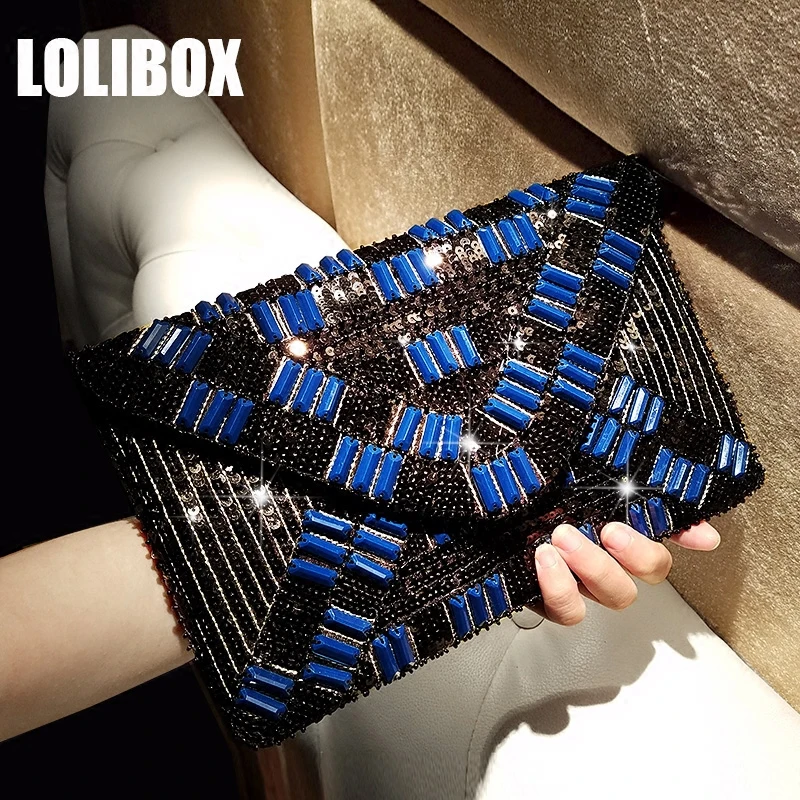 LOLIBOX Clutches Women Evening Bags Beaded Sequins Envelopes Women Evening Party Clutches Crossbody Bags For Women Day Clutches