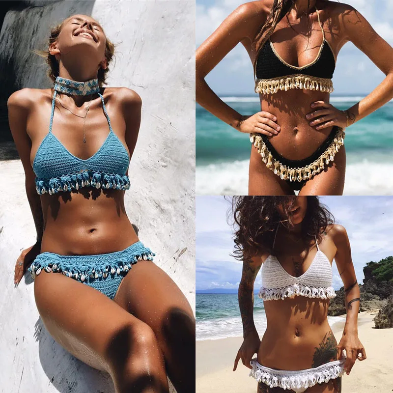 Women Shells Tassel Sexy Bikinis Knitted Crochet Swimsuit Women Swimwear Brazilian 2019 Summer Solid Bathing Suit Beachwear
Women Shells Tassel Sexy Bikinis Knitted Crochet Swimsuit Women Swimwear Brazilian 2019 Summer Solid Bathing Suit Beachwear