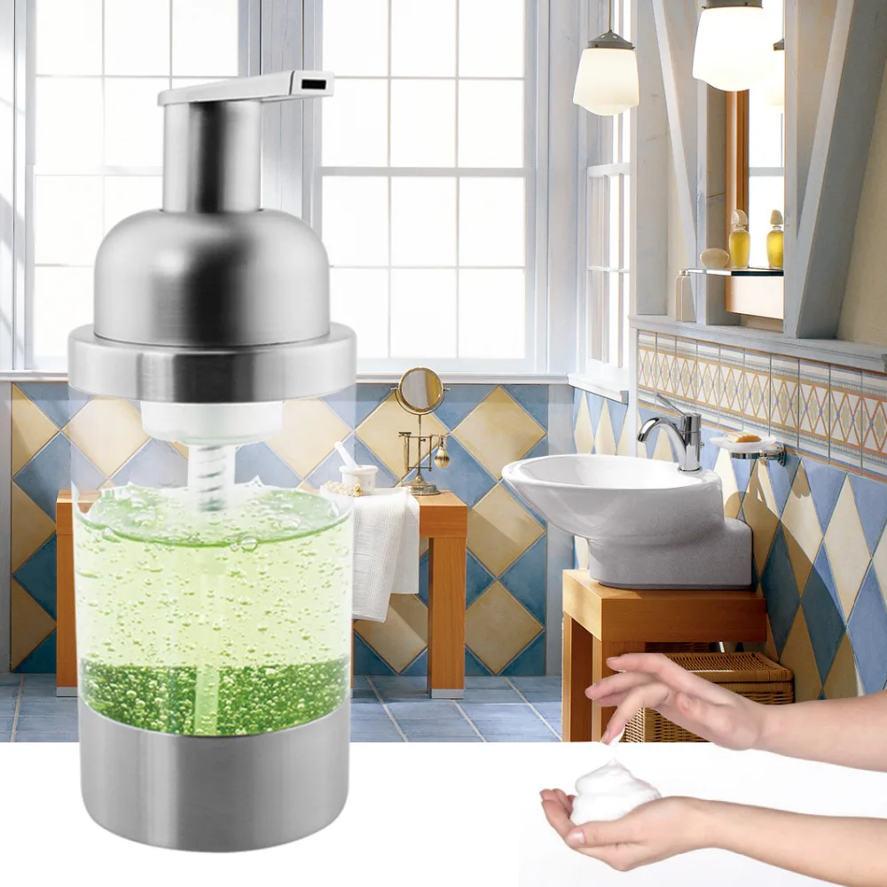 Image 304 Stainless Steel Countertop Foaming Soap Dispenser Bottle(Satin Finish) Plastic Pump Head 250ML