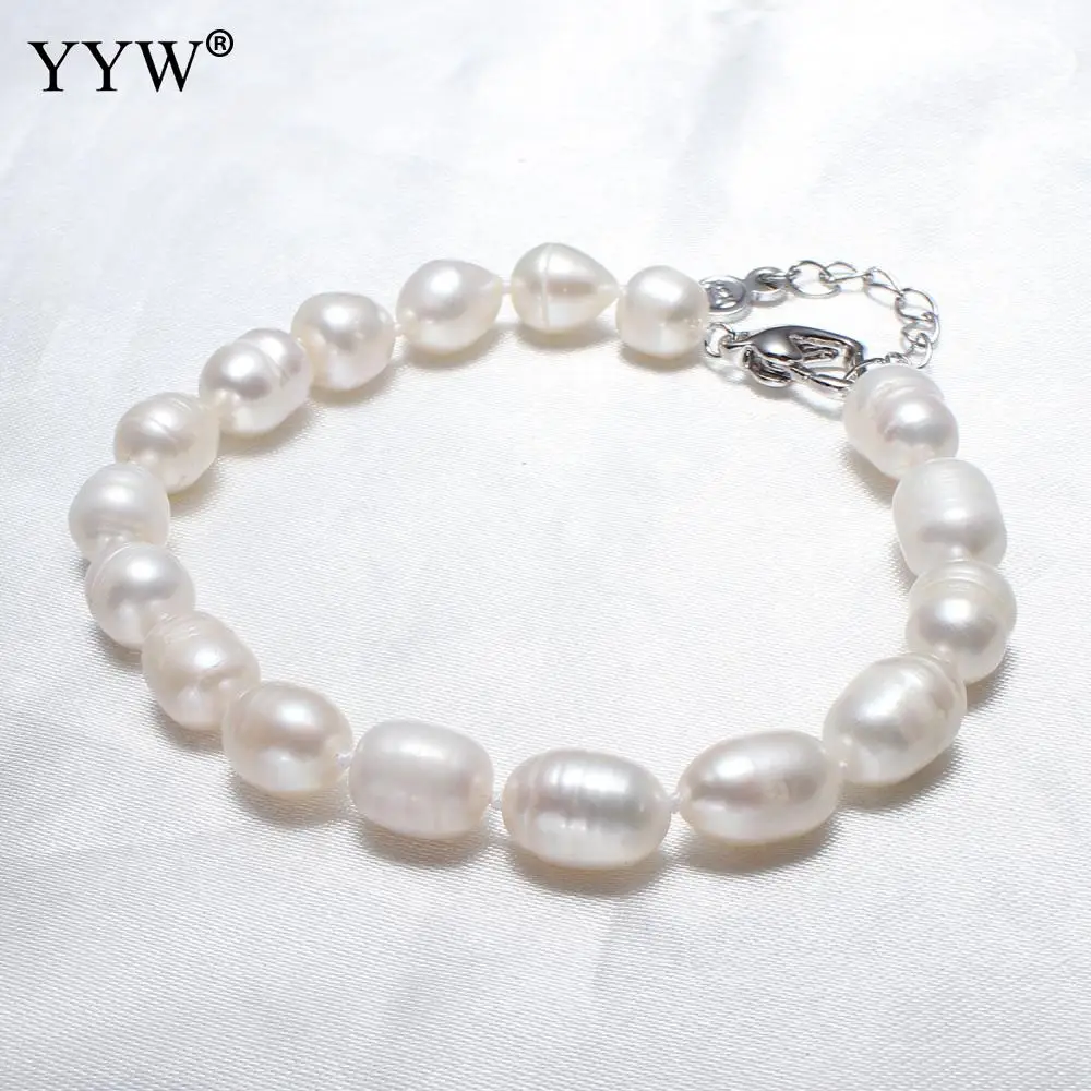 

YYW High Quality 8-9mm Natural Freshwater Pearl Bracelets for Women Wedding Jewelry White Rice Pearls Heart Lover Charm Gift