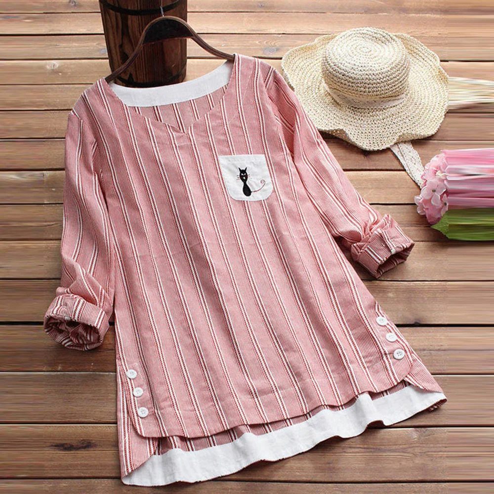 Women's Tops lovely sweet casual Striped Embroidered Cat Pullover Long Sleeve Loose Oversize blouse
Women's Tops lovely sweet casual Striped Embroidered Cat Pullover Long Sleeve Loose Oversize blouse