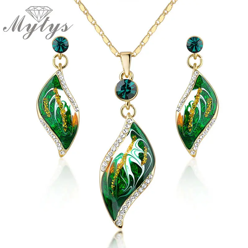 Mytys Green Leaf Jewelry sets Necklace and earring Jewellery set for female N917
Mytys Green Leaf Jewelry sets Necklace and earring Jewellery set for female N917