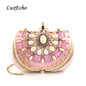 

2019 New Arrive Pink Beading Evening Bags Day Clutches Fashion Wedding Purse Diamonds Party shoulder bags Dinner purse