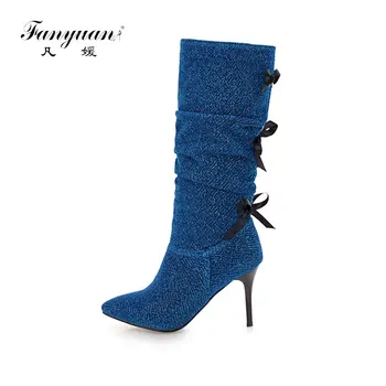 Fanyuan Autumn Winter High Heels Sexy Knee High Boots Knight Boots Glitter Bling Bling Women Nightclub Boots bowknot footwear
Fanyuan Autumn Winter High Heels Sexy Knee High Boots Knight Boots Glitter Bling Bling Women Nightclub Boots bowknot footwear