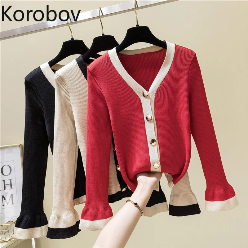 Korobov Autumn New Flare Long Sleeve Patchwork Sweaters Slim V Neck Ardigans Korean Button Sueter Mujer Runway Sweater 78598
Korobov Autumn New Flare Long Sleeve Patchwork Sweaters Slim V Neck Ardigans Korean Button Sueter Mujer Runway Sweater 78598