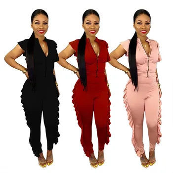 Women's fashion casual high waist zipper sexy Rompers Body suit ruffled casual short-sleeved V-neck Bodycon jumpsuit
Women's fashion casual high waist zipper sexy Rompers Body suit ruffled casual short-sleeved V-neck Bodycon jumpsuit