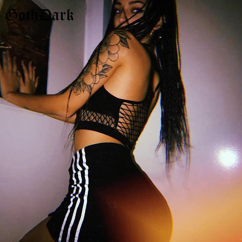 Goth Dark Black Gothic Sexy Hollow Out Sexy Crop Tops Hole Transparent Spaghetti Strap Backless Top Mesh Patchwork Summer 2019
Goth Dark Black Gothic Sexy Hollow Out Sexy Crop Tops Hole Transparent Spaghetti Strap Backless Top Mesh Patchwork Summer 2019