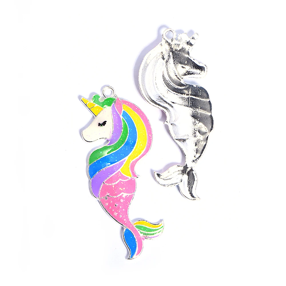 

Rainbow Unicorn Enamel Pendant Mermaid Tail Charm Pendant Chunky Bubblegum Pendant Cute Handmade for Necklace White Horse