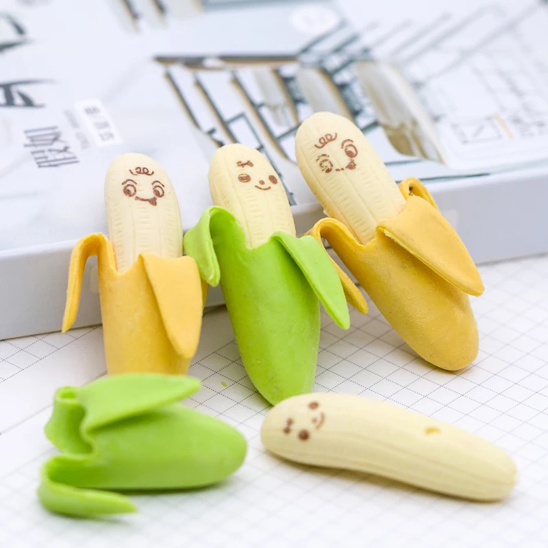 

4 Pcs Banana Expression Eraser Fruits Eraser Lovely Fruit Shape Mini Eraser School Supplies Children Learning Toys