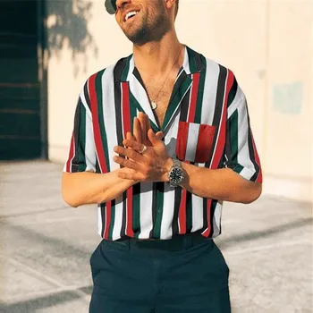 Summer Men's Blouse Shirts Casual Striped Print Shirts Short-sleeve Mens Clothing Vintage Streetwear Men Dress Shirts Tops
Summer Men's Blouse Shirts Casual Striped Print Shirts Short-sleeve Mens Clothing Vintage Streetwear Men Dress Shirts Tops