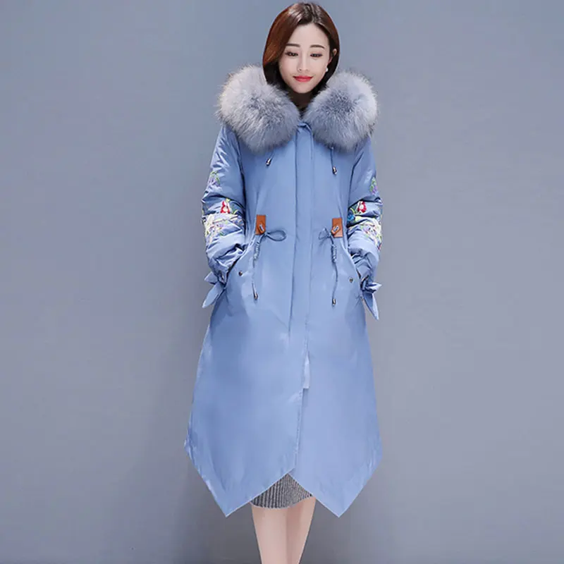 Natural fur collar Winter Down Jacket Women Hooded Long Parkas Cotton Jacket Coat Female Embroidery Winter Warm Coat Womens 827
Natural fur collar Winter Down Jacket Women Hooded Long Parkas Cotton Jacket Coat Female Embroidery Winter Warm Coat Womens 827