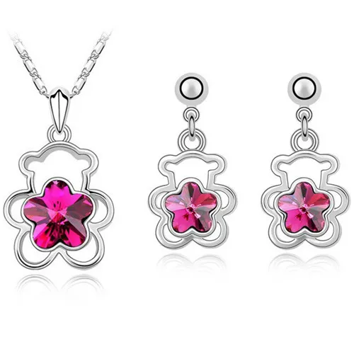 crystal Flower Bear Pendant Necklace Earrings fashion Jewelry sets cute romantic free drop shipping Valentines gifts top quality
crystal Flower Bear Pendant Necklace Earrings fashion Jewelry sets cute romantic free drop shipping Valentines gifts top quality