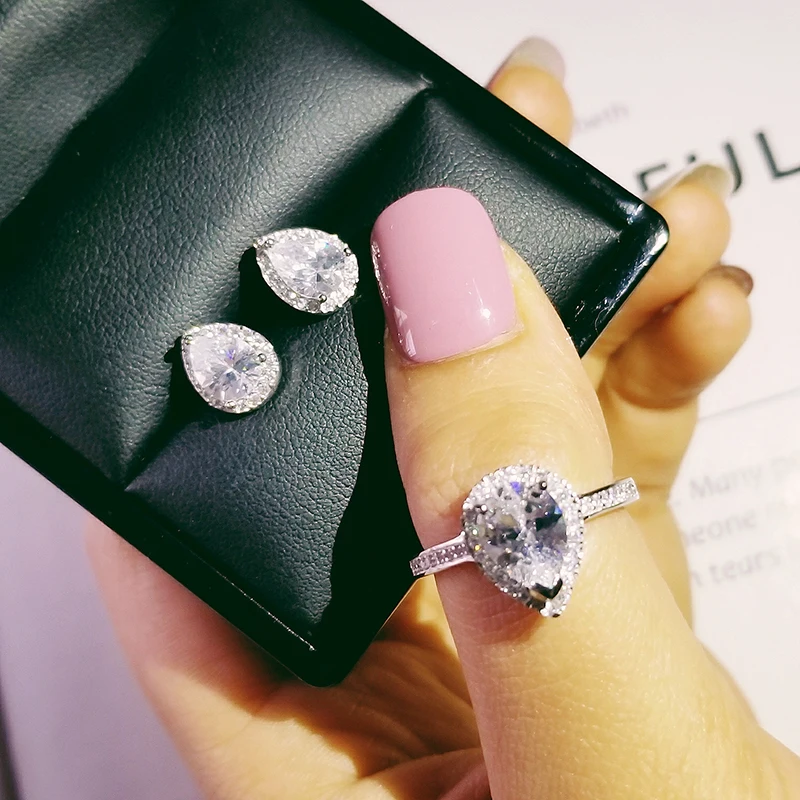 Real 925 Sterling Silver pear zircon jewelry set Engagement ring stud earring for Wedding christmas Valentine's Day gift J1473
Real 925 Sterling Silver pear zircon jewelry set Engagement ring stud earring for Wedding christmas Valentine's Day gift J1473