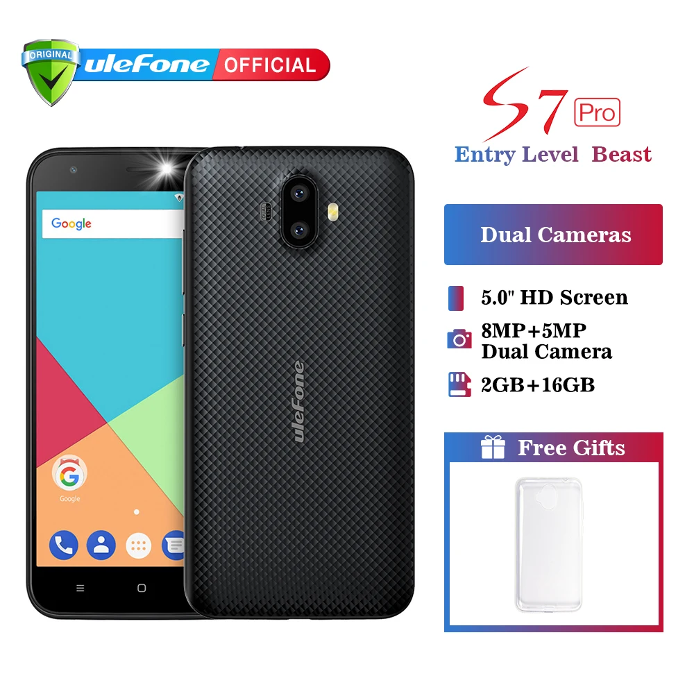 Ulefone S7 Pro 5.0 inch HD Mobile Phone Android 7.0 MTK6580 Quad Core 2GB RAM 16GB ROM 13MP+5MP Dual Rear Cameras 3G Smartphone
Ulefone S7 Pro 5.0 inch HD Mobile Phone Android 7.0 MTK6580 Quad Core 2GB RAM 16GB ROM 13MP+5MP Dual Rear Cameras 3G Smartphone