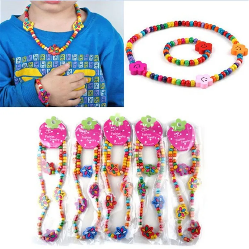 Фото 7 Set Fashion Colorful Wooden Bead Cute Children Necklace Bracelet Jewelry For Party Gift Wholesale | Украшения и аксессуары