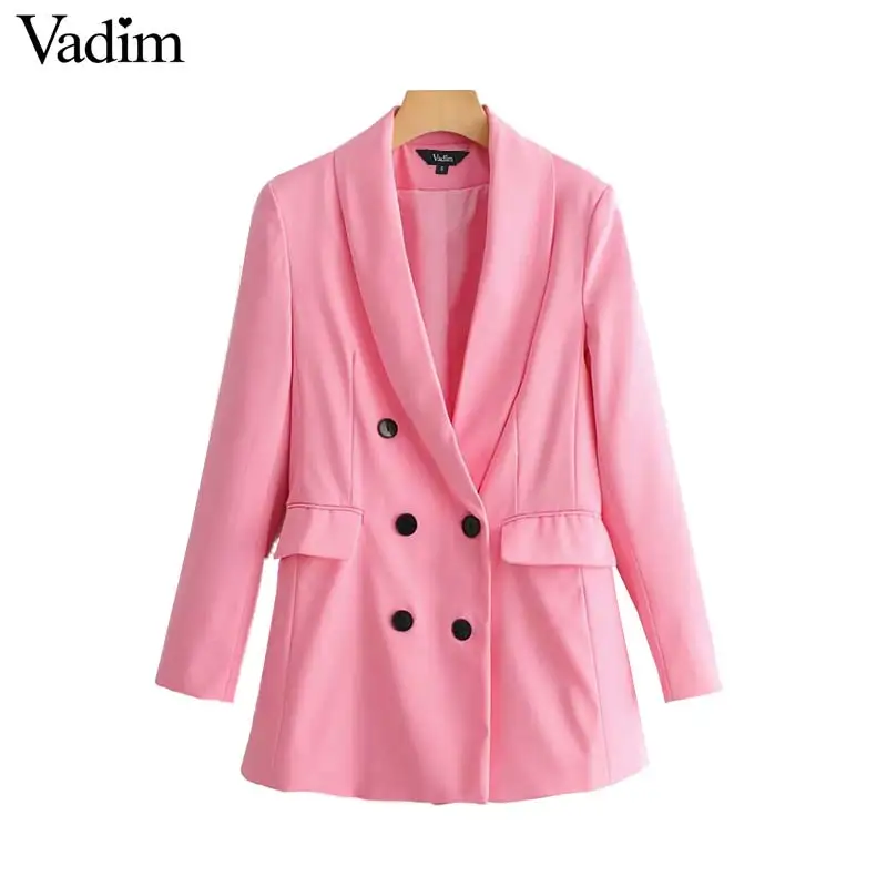 Vadim women stylish pink blazer double breasted pockets long sleeve casual solid coat female office wear outerwear tops CA417
Vadim women stylish pink blazer double breasted pockets long sleeve casual solid coat female office wear outerwear tops CA417