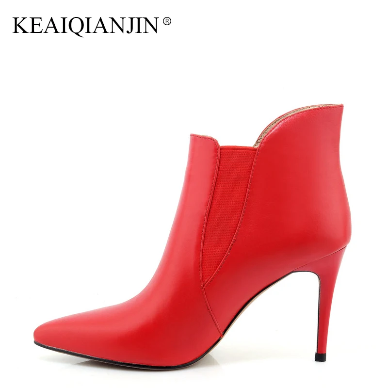 KEAIQIANJIN Women's Genuine Leather Martin Ankle Boots Fashion Red High Heele Chelsea Boots Autumn Winter Pointed Toe Shoes 2018
KEAIQIANJIN Women's Genuine Leather Martin Ankle Boots Fashion Red High Heele Chelsea Boots Autumn Winter Pointed Toe Shoes 2018