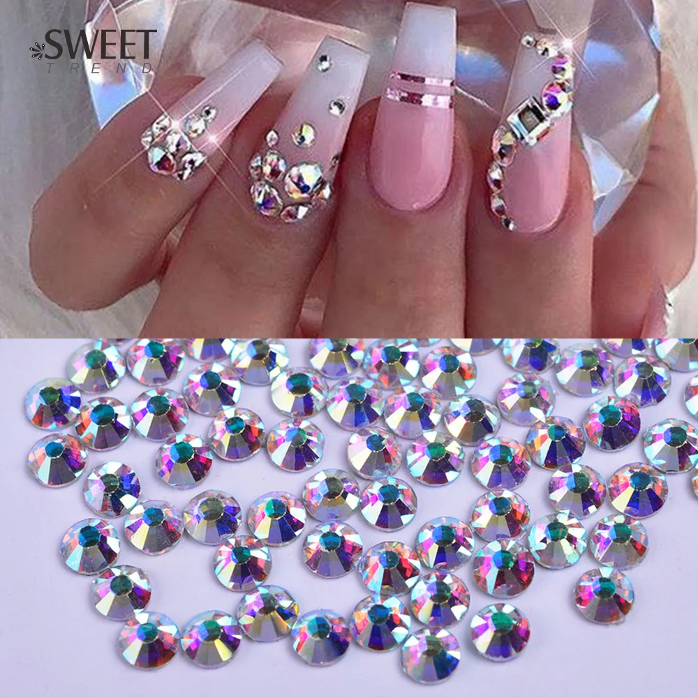 1440pcs Shiny Crystal AB 3d Nail Art Rhinestones Gold Bottom Glass Stones Gems Non HotFix for DIY Decorations LA539 |