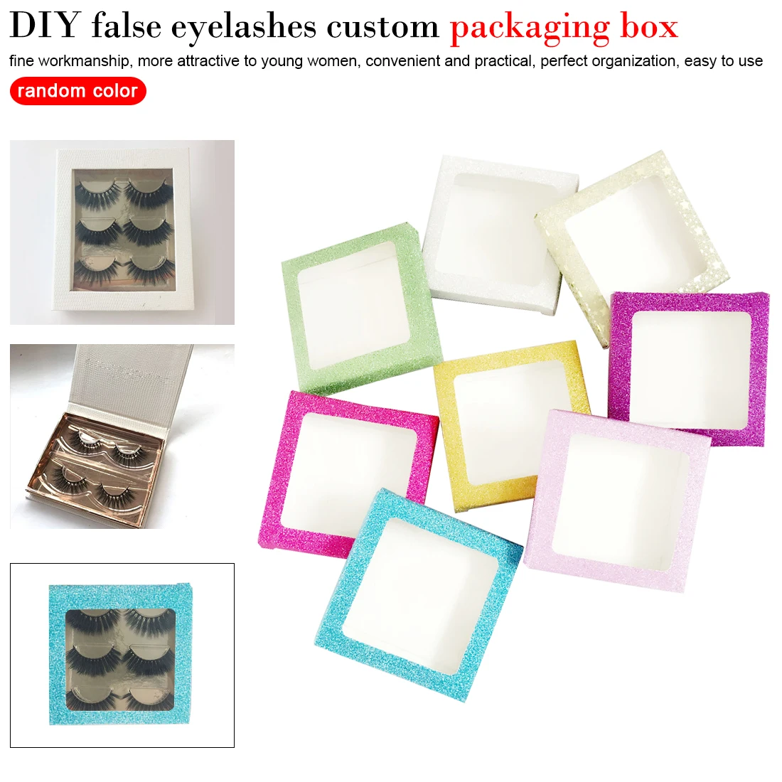 Packing box for eyelash blank eyelashes package 10 set/lot Multicolor paper box 25mm Eyelashes DIY flash packing box
Packing box for eyelash blank eyelashes package 10 set/lot Multicolor paper box 25mm Eyelashes DIY flash packing box