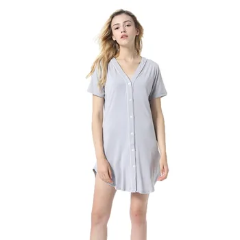 Women Modal Short-Sleeved Service Nightdress Section Ladies Single-Row Home New Long V-Neck Button
Women Modal Short-Sleeved Service Nightdress Section Ladies Single-Row Home New Long V-Neck Button