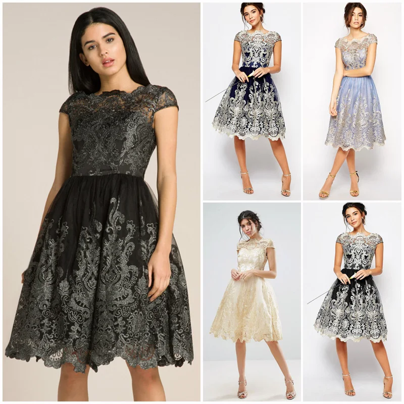 Petite Lace Embroidery Floral Dresses