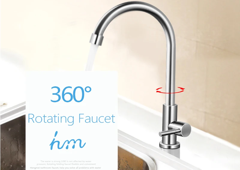 hm Stainless Steel Kitchen Sink Faucet 360 Degree Rotation Single Handle Mixer Tap Brushed Finish Kitchen Faucets Cold Taps (3)